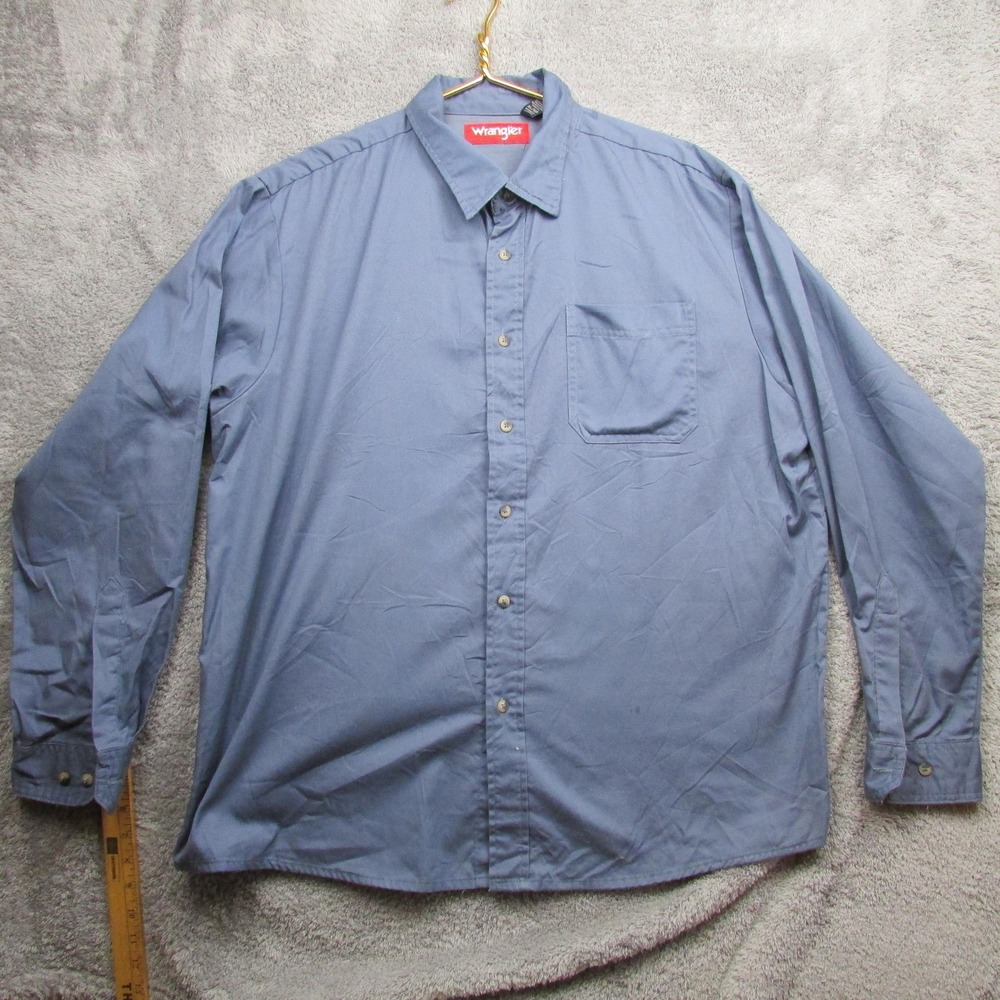 Wrangler Shirt Mens XL Blue Solid Twill Long Sleeve Button Front Casual